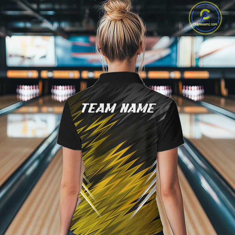 Yellow and Black Bowling Shirts For Women Custom Name and Team name  Bowling Jerseys Bowlers Outfit NQS11003