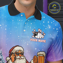 Load image into Gallery viewer, Funny Santa drinking Beer Bowling Shirts For Men Custom Christmas Bowling Team Jersey Gift For Bowler NQS11009