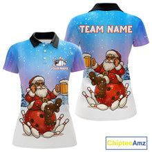 Load image into Gallery viewer, Funny Santa drinking Beer Bowling Shirt For Women Custom Christmas Bowling Team Shirt Gift For Bowler NQS11009