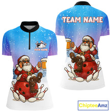 Load image into Gallery viewer, Funny Santa drinking Beer Bowling Shirt For Women Custom Christmas Bowling Team Shirt Gift For Bowler NQS11009