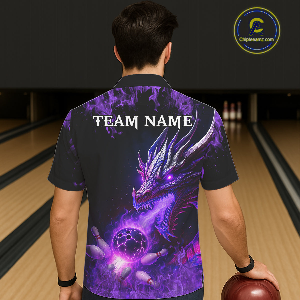 Black and Purple Flame Dragon Bowling Hawaiian Shirt Custom Dragon Bowling Team Jerseys NQS11211