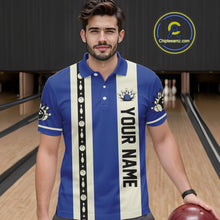 Load image into Gallery viewer, Blue Retro Bowling Polo, Quarter Zip Shirts For Men Custom Vintage Bowling Team Jerseys NQS11212