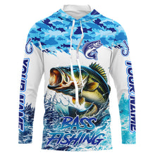Load image into Gallery viewer, Bass fishing Blue ocean camo Custom UV protection fishing long sleeve shirt, Bass Fishing jerseys NQS9341