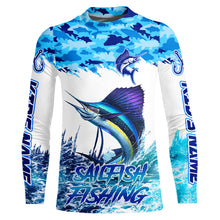 Load image into Gallery viewer, Sailfish fishing Blue sea camo Custom UV protection fishing long sleeve shirt, Sailfish Fishing jersey NQS9342