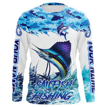 Load image into Gallery viewer, Sailfish fishing Blue sea camo Custom UV protection fishing long sleeve shirt, Sailfish Fishing jersey NQS9342