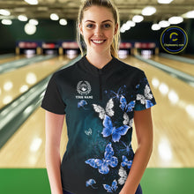 Load image into Gallery viewer, Custom Blue Butterfly Bowling 1/4 zip, Polo Shirt For Women, Bowling Team Shirt With Butterflies NQS11612