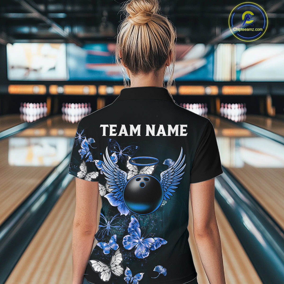 Custom Blue Butterfly Bowling 1/4 zip, Polo Shirt For Women, Bowling Team Shirt With Butterflies NQS11612