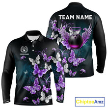 Load image into Gallery viewer, Custom Purple Butterfly Bowling Polo, 1/4 zip jerseys For Men, Bowling Team Shirt With Butterflies NQS11613