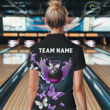 Load image into Gallery viewer, Custom Purple Butterfly Bowling Polo, 1/4 zip jerseys For Women, Bowling Team Shirt With Butterflies NQS11613