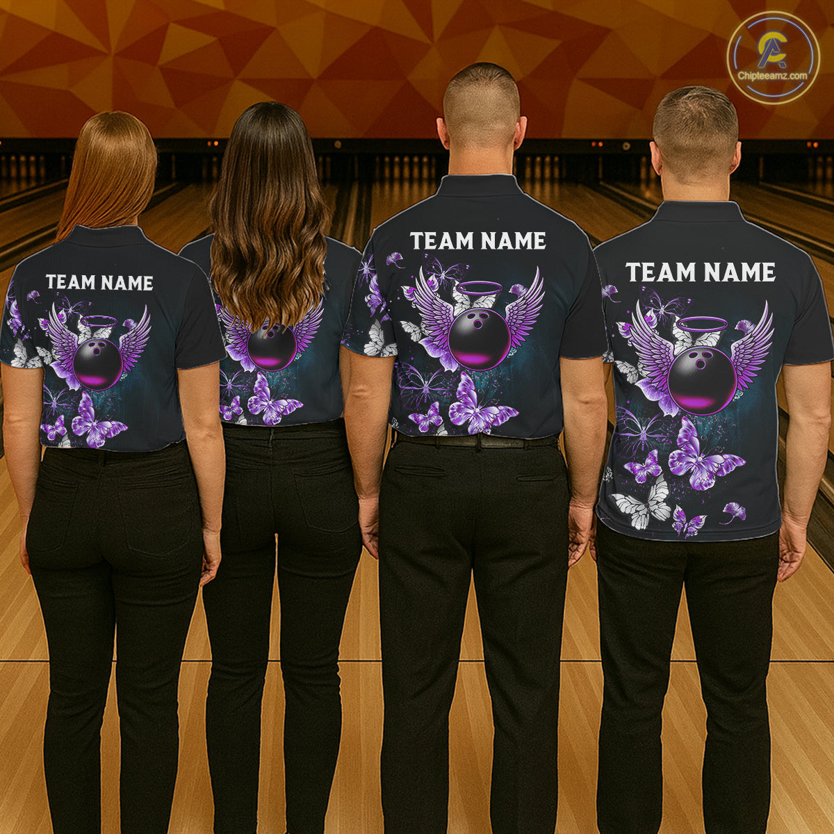 Custom Purple Butterfly Bowling Polo, 1/4 zip jerseys For Women, Bowling Team Shirt With Butterflies NQS11613
