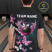 Load image into Gallery viewer, Custom Pink Butterfly Bowling Polo, 1/4 zip jerseys For Men, Bowling Team Shirt With Butterflies NQS11614