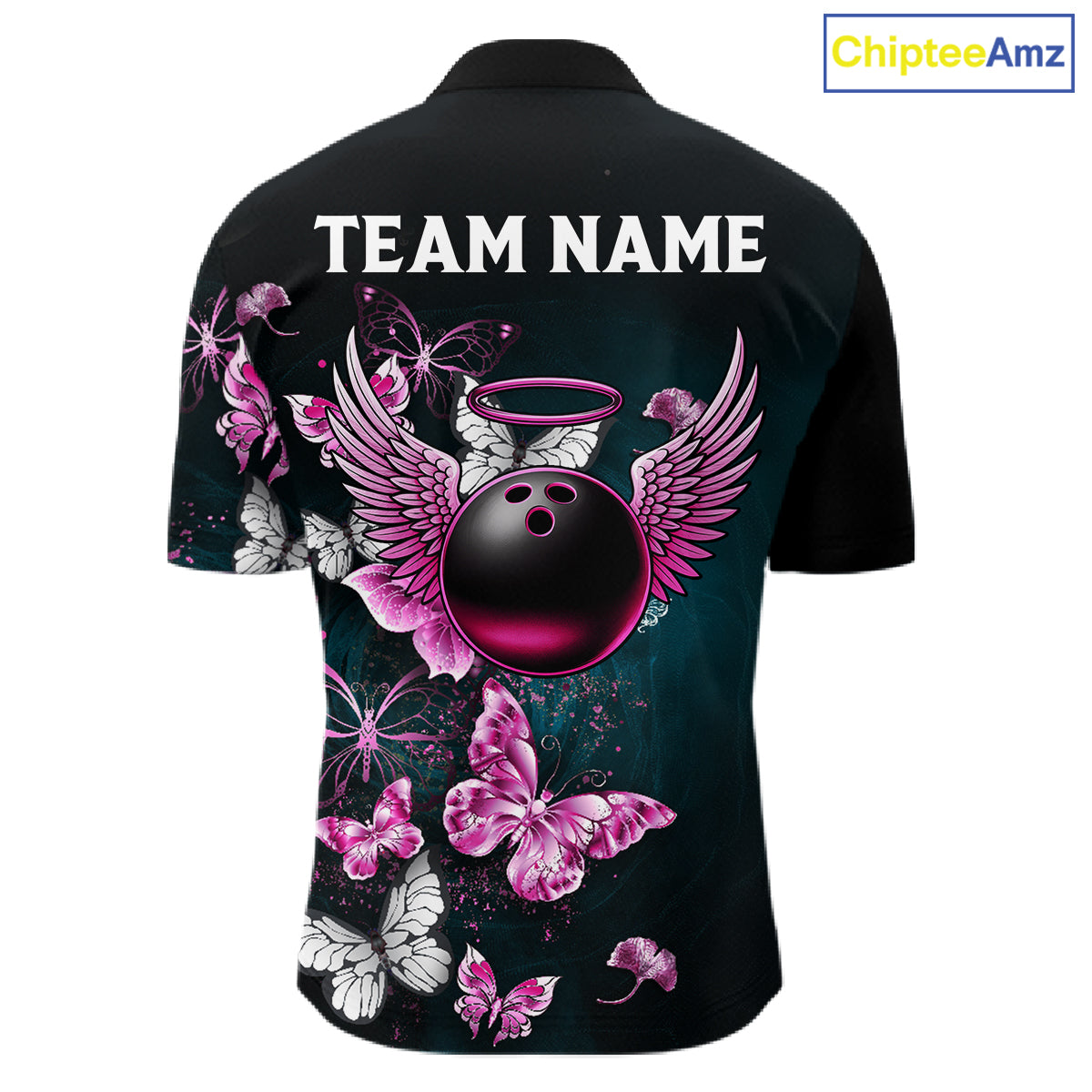 Custom Pink Butterfly Bowling Polo, 1/4 zip jerseys For Men, Bowling Team Shirt With Butterflies NQS11614