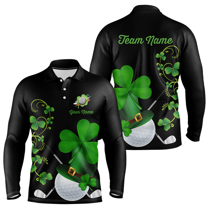 Green shamrock golf ball clubs Lucky Men polo golf shirts Custom St Patrick Day black team golf jersey NQS9644