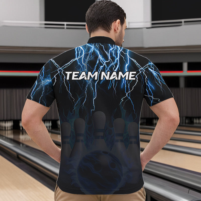 Black and Blue Lightning Thunder Lion Bowling Shirt For Men Custom Lion Bowling Team Jerseys NQS9645