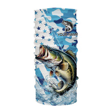 Load image into Gallery viewer, Blue Camo American Flag Bass Fishing Custom Long Sleeve Fishing Shirts Personalized Bass Fishing Gifts NQS9647