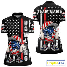 Load image into Gallery viewer, Black American Flag Funny Bowling Polo, 1/4 Zip Shirt For Women Custom Patriotic Bowling Team Jersey NQS11723