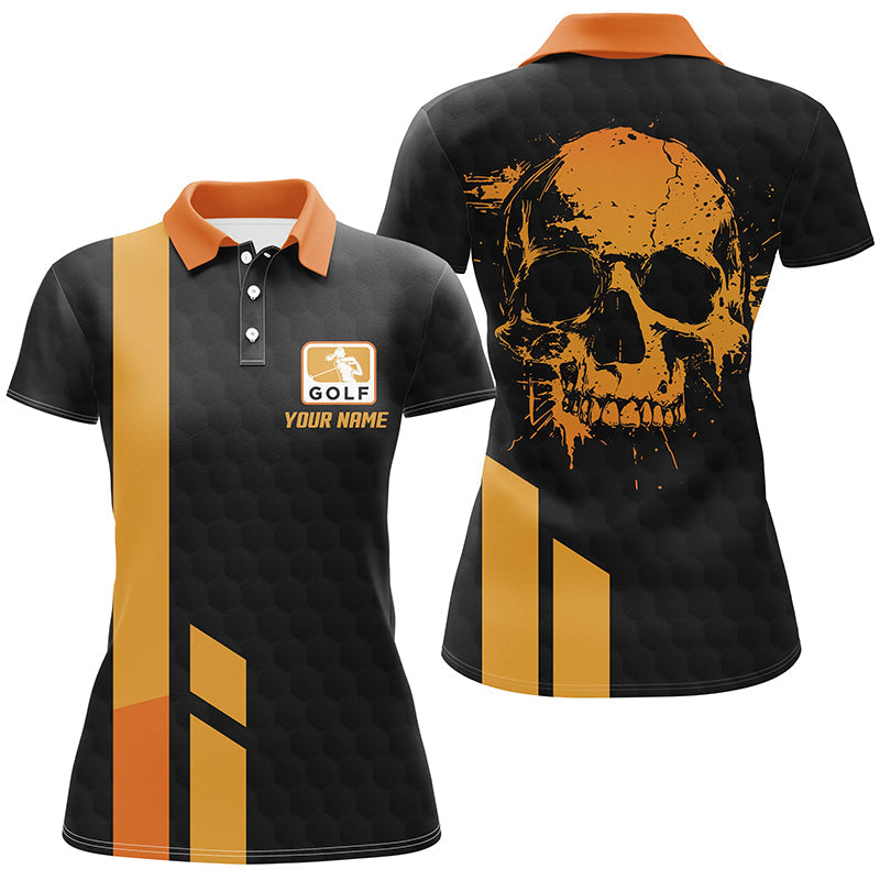 Black and yellow Women golf polo shirts custom skull golf top, golf outfits for ladies NQS7595