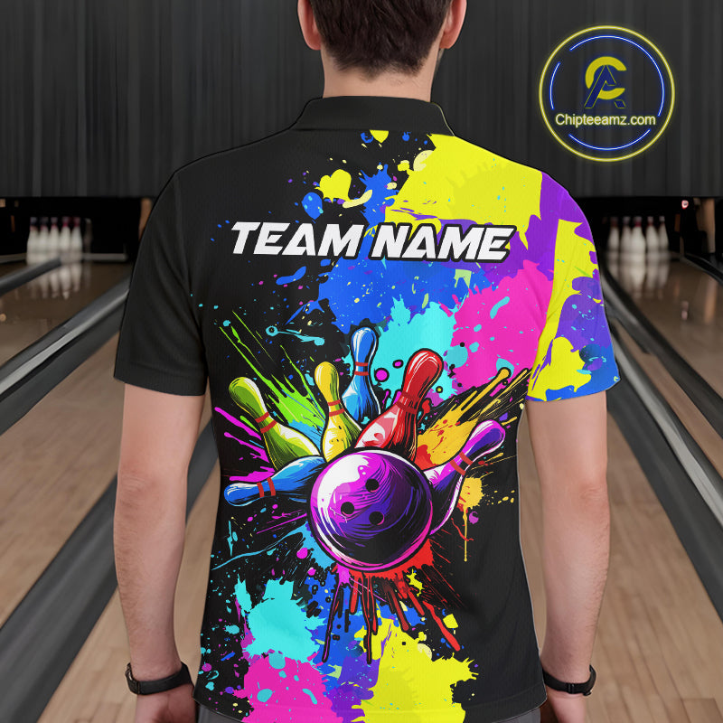 Colorful bowling jerseys Bowling Polo, 1/4 Zip Shirt for Men Custom Bowling Team shirts for bowlers NQS10240