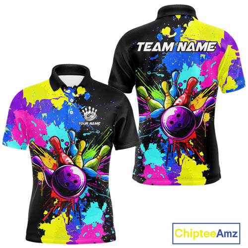 Colorful bowling jerseys Bowling Polo, 1/4 Zip Shirt for Men Custom Bowling Team shirts for bowlers NQS10240