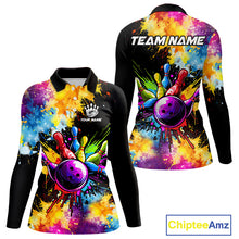 Load image into Gallery viewer, Colorful bowling jerseys Women Bowling Polo, 1/4 Zip Shirt Custom Bowling Team shirts for bowlers NQS10241