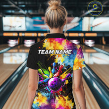 Load image into Gallery viewer, Colorful bowling jerseys Women Bowling Polo, 1/4 Zip Shirt Custom Bowling Team shirts for bowlers NQS10241