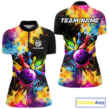 Load image into Gallery viewer, Colorful bowling jerseys Women Bowling Polo, 1/4 Zip Shirt Custom Bowling Team shirts for bowlers NQS10241