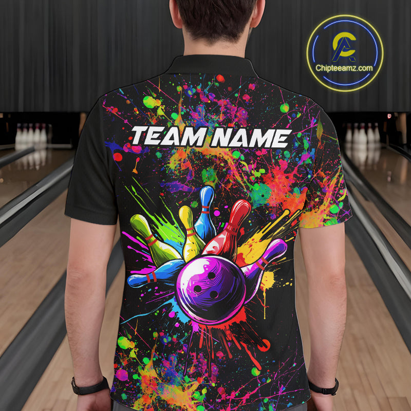 Colorful watercolor Bowling Polo, 1/4 Zip Shirt for mens Custom Bowling Team jersey for bowlers NQS10242