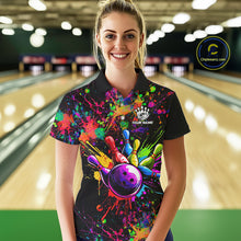 Load image into Gallery viewer, Colorful watercolor Bowling Polo, 1/4 Zip Shirt for Women Custom Bowling Team jersey for bowlers NQS10242