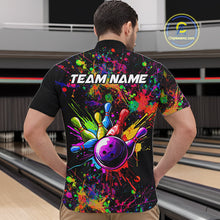 Load image into Gallery viewer, Colorful watercolor Bowling Polo, 1/4 Zip Shirt for mens Custom Bowling Team jersey for bowlers NQS10242