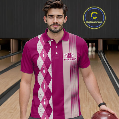 Retro Pink argyle pattern Bowling shirts For Men custom bowling team jerseys Bowler Outfits NQS10403