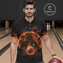 Load image into Gallery viewer, Mens bowling polo, 1/4 zip shirts Custom orange flame skull bowling team jerseys, gift for Bowlers NQS10613