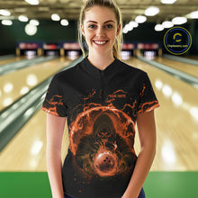 Load image into Gallery viewer, Women bowling polo, 1/4 zip shirts Custom orange flame skull bowling team jerseys, gift for Bowlers NQS10613