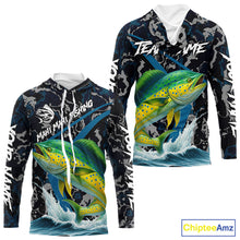 Load image into Gallery viewer, Custom Mahi Mahi Fishing Camo Long Sleeve Fishing Shirts, Personalized Mahi Mahi Fishing Team Jersey NQS10843