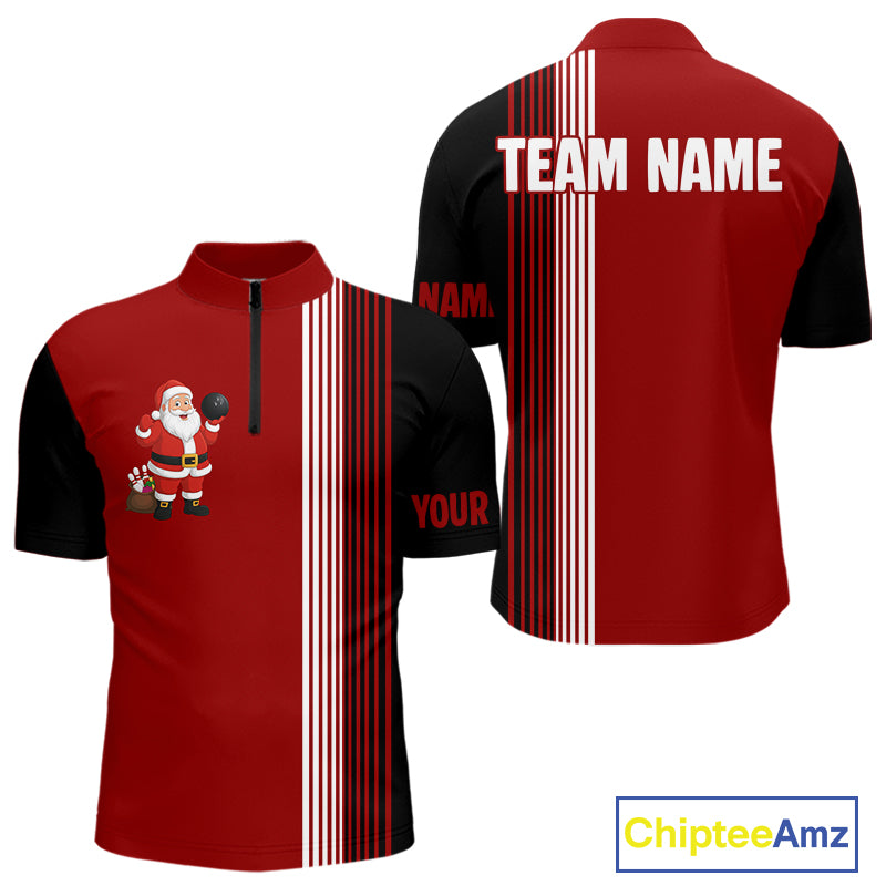 Retro Black and Red Christmas Santa Bowling shirts For Men custom bowling team jerseys Bowler Outfits NQS11011
