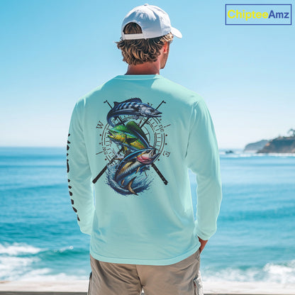 Personalized offshore Fishing jerseys, Mahi mahi, Wahoo, Tuna tournament fishing shirts | Light Green NQS11219