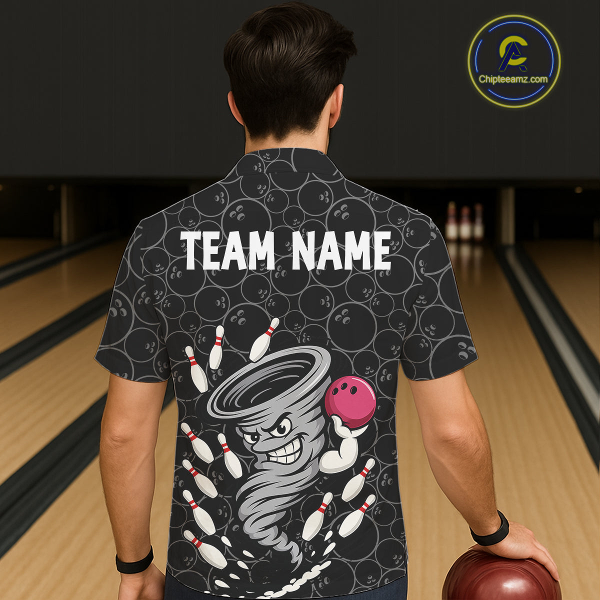 Funny storm tornado Black Camo Bowling Hawaiian Shirts Custom Bowling Team Button up shirt NQS11224