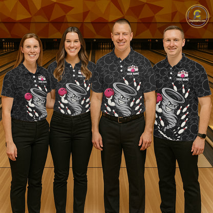 Funny storm tornado Black Camo Bowling Polo, 1/4 Zip Shirts For Women Custom Bowling Team Jerseys NQS11224
