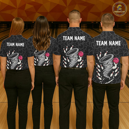 Funny storm tornado Black Camo Bowling Polo, 1/4 Zip Shirts For Women Custom Bowling Team Jerseys NQS11224
