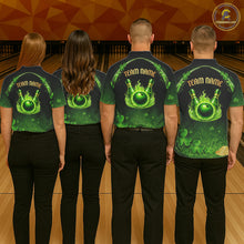 Load image into Gallery viewer, Green flame shamrock St Patrick's Day bowling shirts for women custom team bowling league jerseys NQS11412