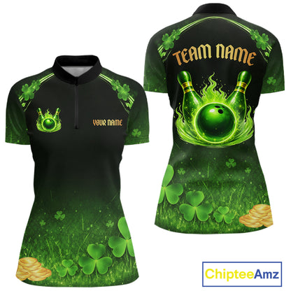 Green flame shamrock St Patrick's Day bowling shirts for women custom team bowling league jerseys NQS11412