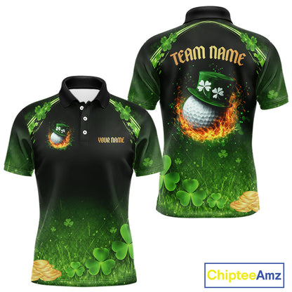 Flame golf ball green shamrock St Patrick's Day Custom couple matching men and womens golf shirts NQS11413
