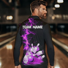 Load image into Gallery viewer, Mens bowling shirts Custom purple lightning thunder Bowling Team Jersey, gift for team Bowlers NQS9493