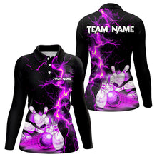 Load image into Gallery viewer, Women bowling shirts Custom purple lightning thunder Bowling Team Jersey, gift for team Bowlers NQS9493