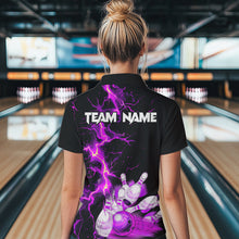 Load image into Gallery viewer, Women bowling shirts Custom purple lightning thunder Bowling Team Jersey, gift for team Bowlers NQS9493