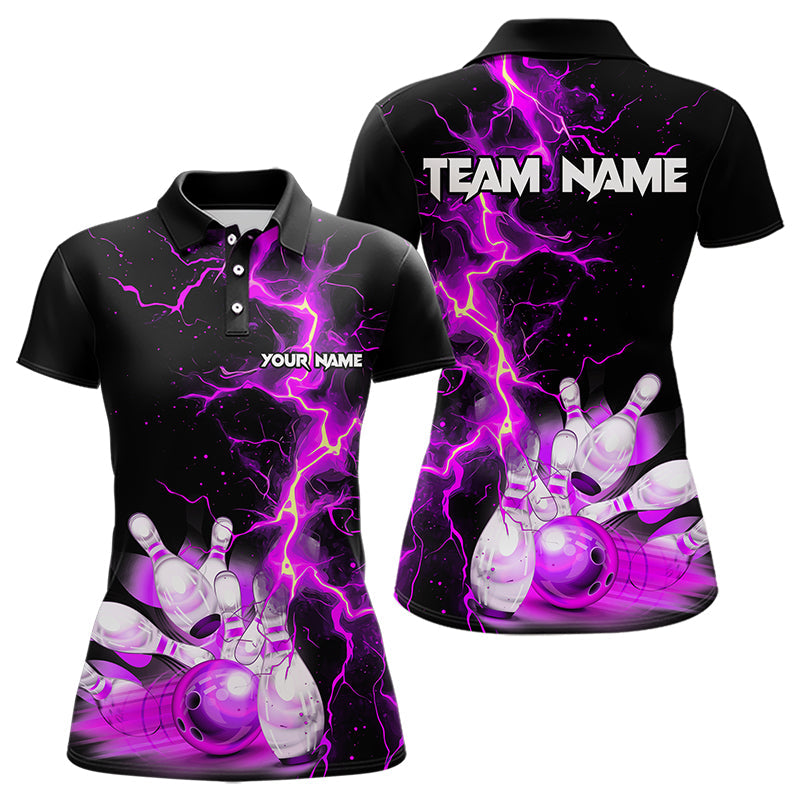 Women bowling shirts Custom purple lightning thunder Bowling Team Jersey, gift for team Bowlers NQS9493