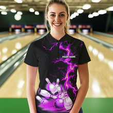 Load image into Gallery viewer, Women bowling shirts Custom purple lightning thunder Bowling Team Jersey, gift for team Bowlers NQS9493