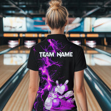 Load image into Gallery viewer, Women bowling shirts Custom purple lightning thunder Bowling Team Jersey, gift for team Bowlers NQS9493