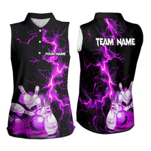 Load image into Gallery viewer, Bowling Sleeveless Polo Shirt Custom purple lightning thunder Bowling Team Jersey gift for team Bowler NQS9493