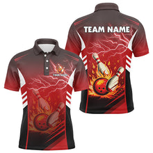 Load image into Gallery viewer, Flame bowling ball and pins lightning custom Men Bowling Polo Shirts, team bowling jerseys | Red NQS7445