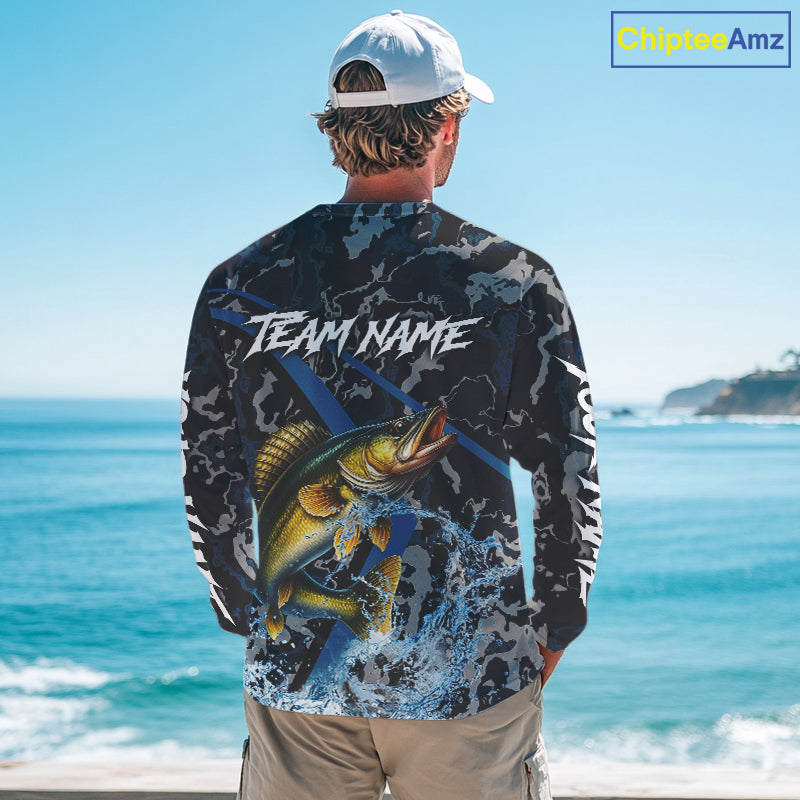 Custom Walleye Fishing Camo Long Sleeve Fishing Shirts, Personalized Walleye Fishing Team Jerseys NQS9938